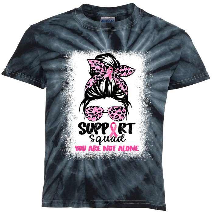 Breast Cancer Support Squad Messy Bun Pink Warrior Awareness Kids Tie-Dye T-Shirt