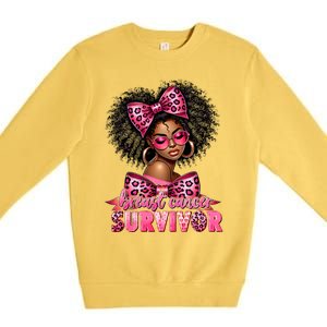 Breast Cancer Survivor Afro Queen Black Ribbon Premium Crewneck Sweatshirt