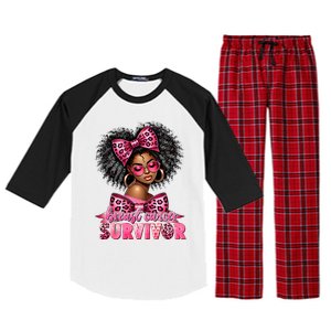 Breast Cancer Survivor Afro Queen Black Ribbon Raglan Sleeve Pajama Set