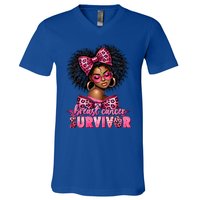 Breast Cancer Survivor Afro Queen Black Ribbon V-Neck T-Shirt