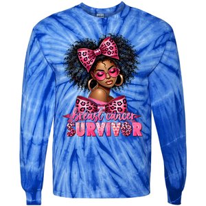 Breast Cancer Survivor Afro Queen Black Ribbon Tie-Dye Long Sleeve Shirt