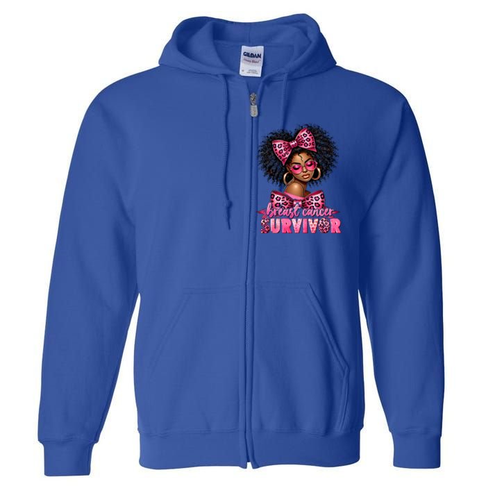 Breast Cancer Survivor Afro Queen Black Ribbon Full Zip Hoodie