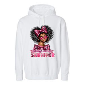 Breast Cancer Survivor Afro Queen Black Ribbon Garment-Dyed Fleece Hoodie