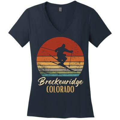 Breckenridge Colorado Skiing Vintage Mountain Ski Vacation Women's V-Neck T-Shirt