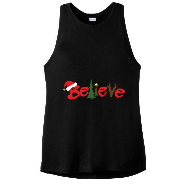 Believe Christmas Santa Ladies PosiCharge Tri-Blend Wicking Tank