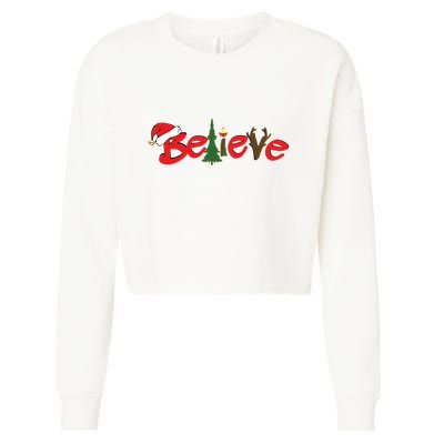 Believe Christmas Santa Cropped Pullover Crew