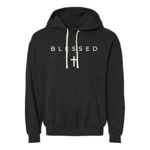 Blessed Cross Subtle Christian Minimalist Religious Faith Garment-Dyed Fleece Hoodie