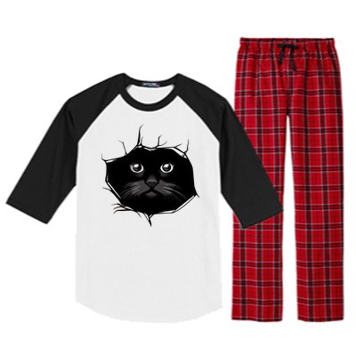 Black Cat Stares At You Cat Eyes Raglan Sleeve Pajama Set