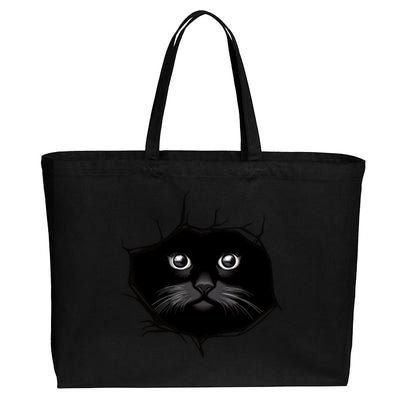 Black Cat Stares At You Cat Eyes Cotton Canvas Jumbo Tote