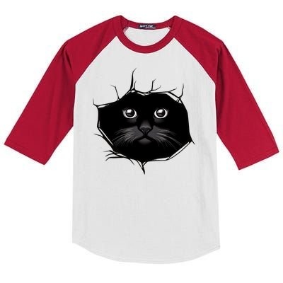 Black Cat Stares At You Cat Eyes Kids Colorblock Raglan Jersey