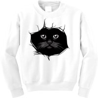 Black Cat Stares At You Cat Eyes Kids Sweatshirt