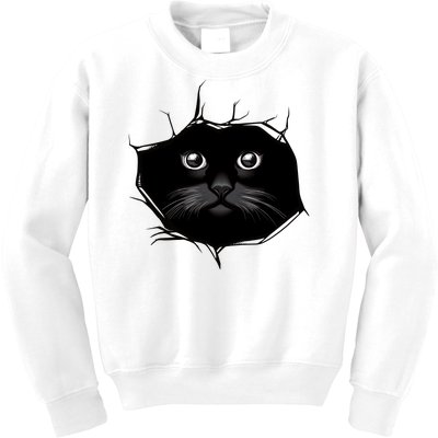 Black Cat Stares At You Cat Eyes Kids Sweatshirt