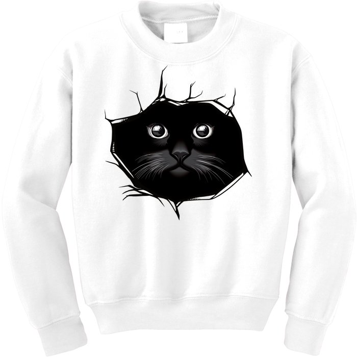 Black Cat Stares At You Cat Eyes Kids Sweatshirt