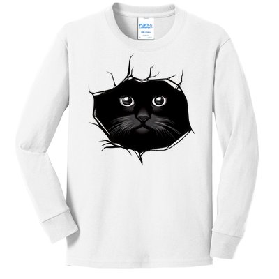 Black Cat Stares At You Cat Eyes Kids Long Sleeve Shirt