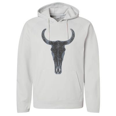 Boho Cow Skull Western Steer Skull Cowgirl Rancher Performance Fleece Hoodie