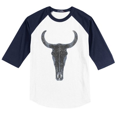 Boho Cow Skull Western Steer Skull Cowgirl Rancher Baseball Sleeve Shirt