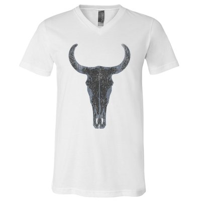 Boho Cow Skull Western Steer Skull Cowgirl Rancher V-Neck T-Shirt