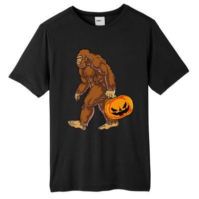 Bigfoot Carrying Scary Pumpkin Funny Sasquatch Halloween Tall Fusion ChromaSoft Performance T-Shirt