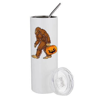 Bigfoot Carrying Scary Pumpkin Funny Sasquatch Halloween Stainless Steel Tumbler