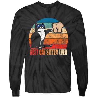 Best Cat Sitter Ever Funny Fist Bump Tie-Dye Long Sleeve Shirt