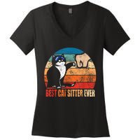 Best Cat Sitter Ever Funny Fist Bump Women's V-Neck T-Shirt