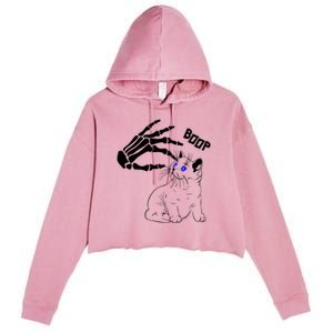 Black Cat Skeleton Hand Boop Halloween Pet Gift Crop Fleece Hoodie