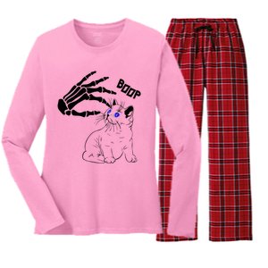 Black Cat Skeleton Hand Boop Halloween Pet Gift Women's Long Sleeve Flannel Pajama Set 