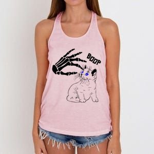 Black Cat Skeleton Hand Boop Halloween Pet Gift Women's Knotted Racerback Tank