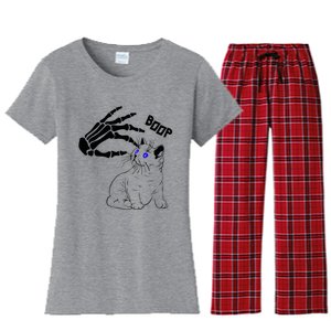 Black Cat Skeleton Hand Boop Halloween Pet Gift Women's Flannel Pajama Set