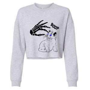 Black Cat Skeleton Hand Boop Halloween Pet Gift Cropped Pullover Crew