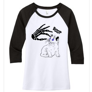 Black Cat Skeleton Hand Boop Halloween Pet Gift Women's Tri-Blend 3/4-Sleeve Raglan Shirt