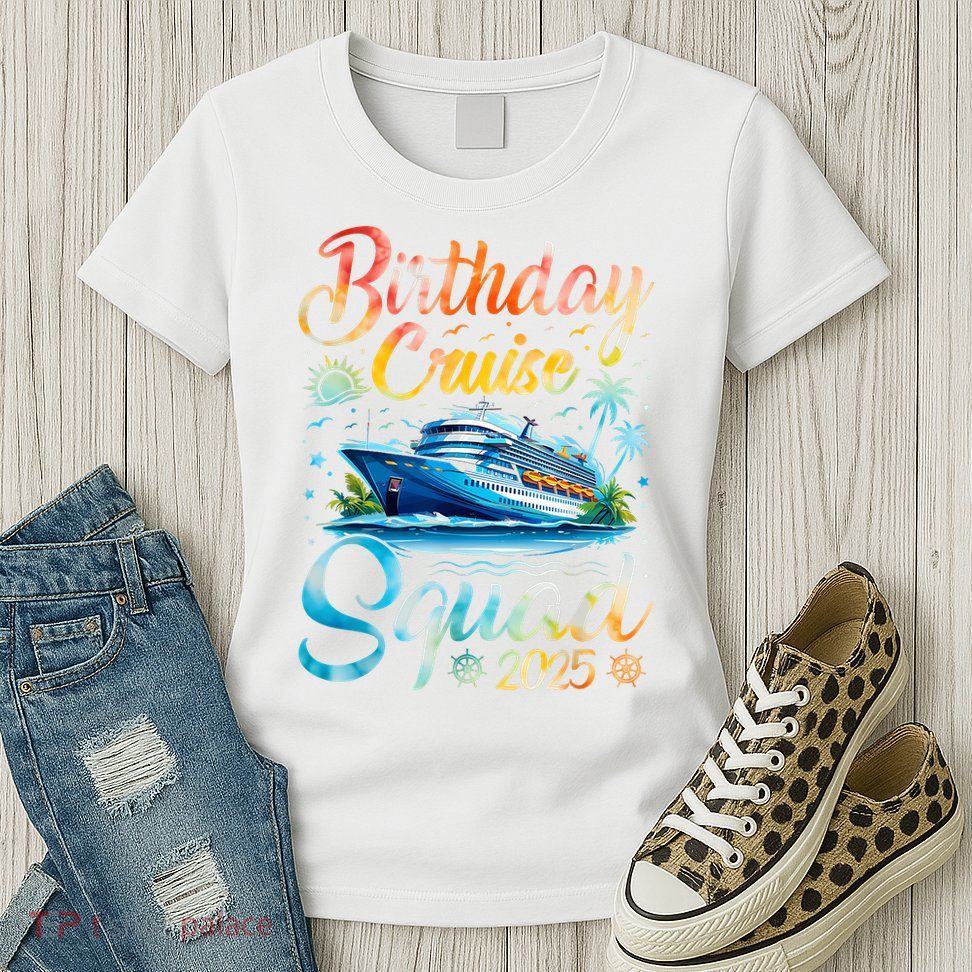 Birthday Cruise Squad 2025 Cruise Birthday Party Vacation Womens T-Shirt