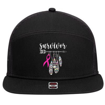 Breast Cancer Survivor Warrior Pink Breast Cancer Ribbon 7 Panel Mesh Trucker Snapback Hat