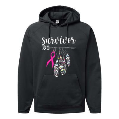 Breast Cancer Survivor Warrior Pink Breast Cancer Ribbon Performance Fleece Hoodie