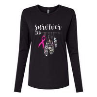 Breast Cancer Survivor Warrior Pink Breast Cancer Ribbon Womens Cotton Relaxed Long Sleeve T-Shirt