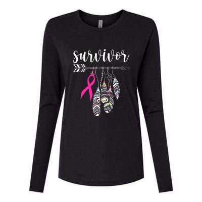 Breast Cancer Survivor Warrior Pink Breast Cancer Ribbon Womens Cotton Relaxed Long Sleeve T-Shirt