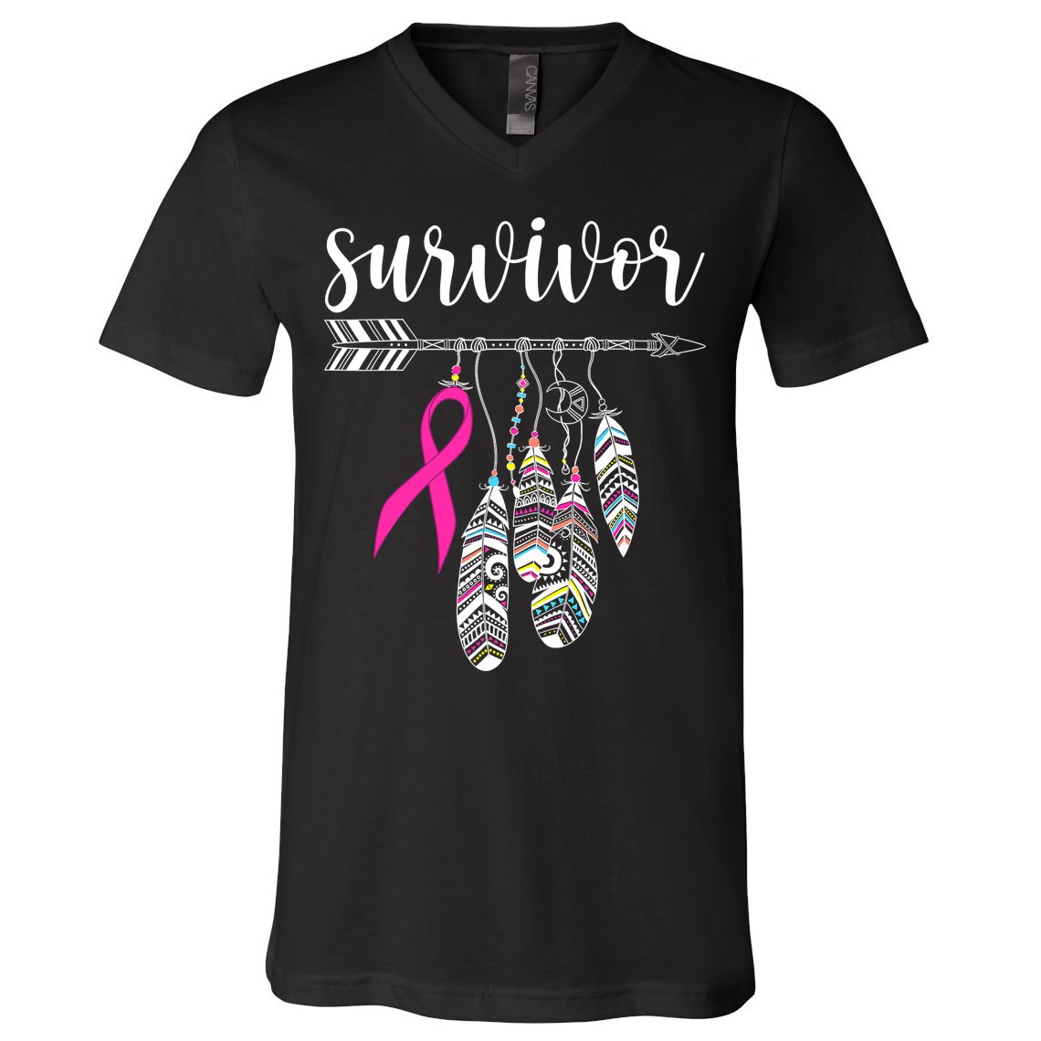 Breast Cancer Survivor Warrior Pink Breast Cancer Ribbon V-Neck T-Shirt