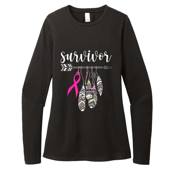 Breast Cancer Survivor Warrior Pink Breast Cancer Ribbon Womens CVC Long Sleeve Shirt