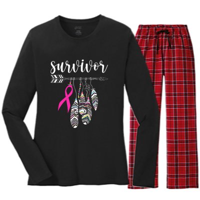 Breast Cancer Survivor Warrior Pink Breast Cancer Ribbon Women's Long Sleeve Flannel Pajama Set 