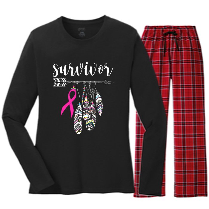 Breast Cancer Survivor Warrior Pink Breast Cancer Ribbon Women's Long Sleeve Flannel Pajama Set 