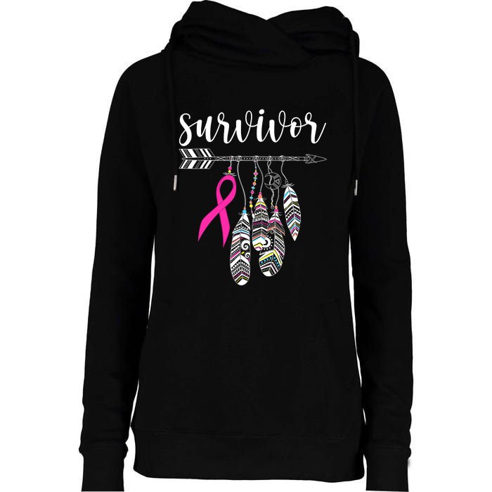 Breast Cancer Survivor Warrior Pink Breast Cancer Ribbon Womens Funnel Neck Pullover Hood