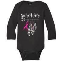 Breast Cancer Survivor Warrior Pink Breast Cancer Ribbon Baby Long Sleeve Bodysuit