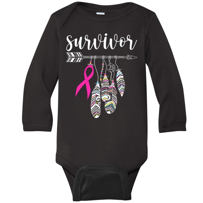 Breast Cancer Survivor Warrior Pink Breast Cancer Ribbon Baby Long Sleeve Bodysuit