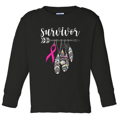 Breast Cancer Survivor Warrior Pink Breast Cancer Ribbon Toddler Long Sleeve Shirt