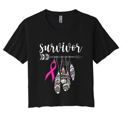 Breast Cancer Survivor Warrior Pink Breast Cancer Ribbon Women's Crop Top Tee