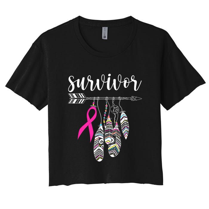 Breast Cancer Survivor Warrior Pink Breast Cancer Ribbon Women's Crop Top Tee