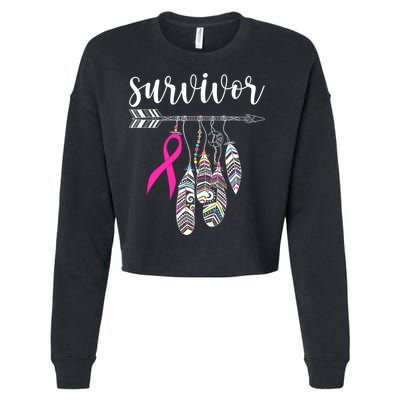 Breast Cancer Survivor Warrior Pink Breast Cancer Ribbon Cropped Pullover Crew