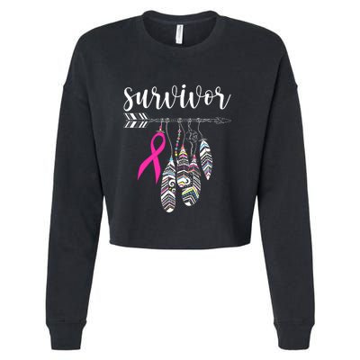 Breast Cancer Survivor Warrior Pink Breast Cancer Ribbon Cropped Pullover Crew