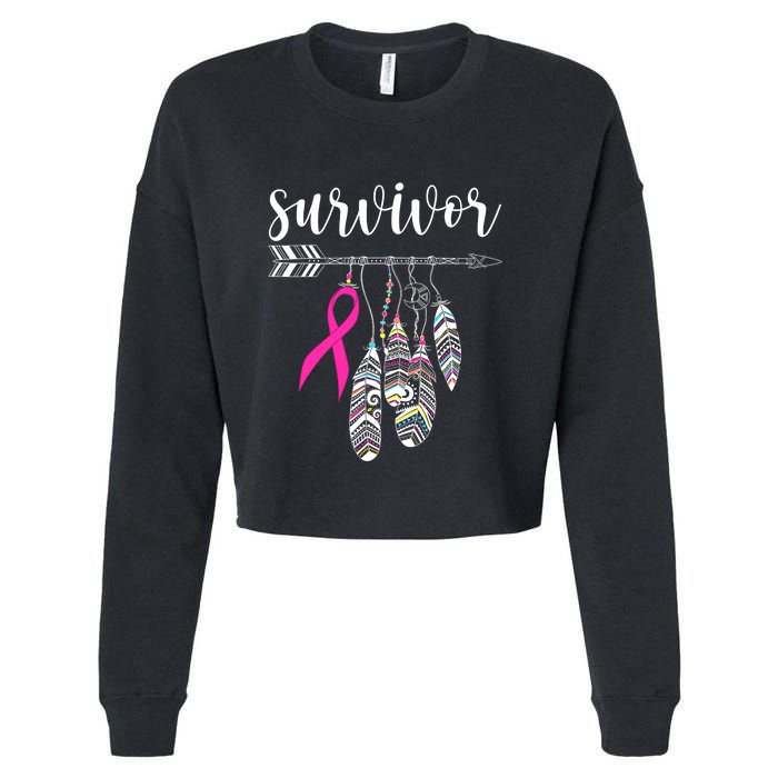 Breast Cancer Survivor Warrior Pink Breast Cancer Ribbon Cropped Pullover Crew