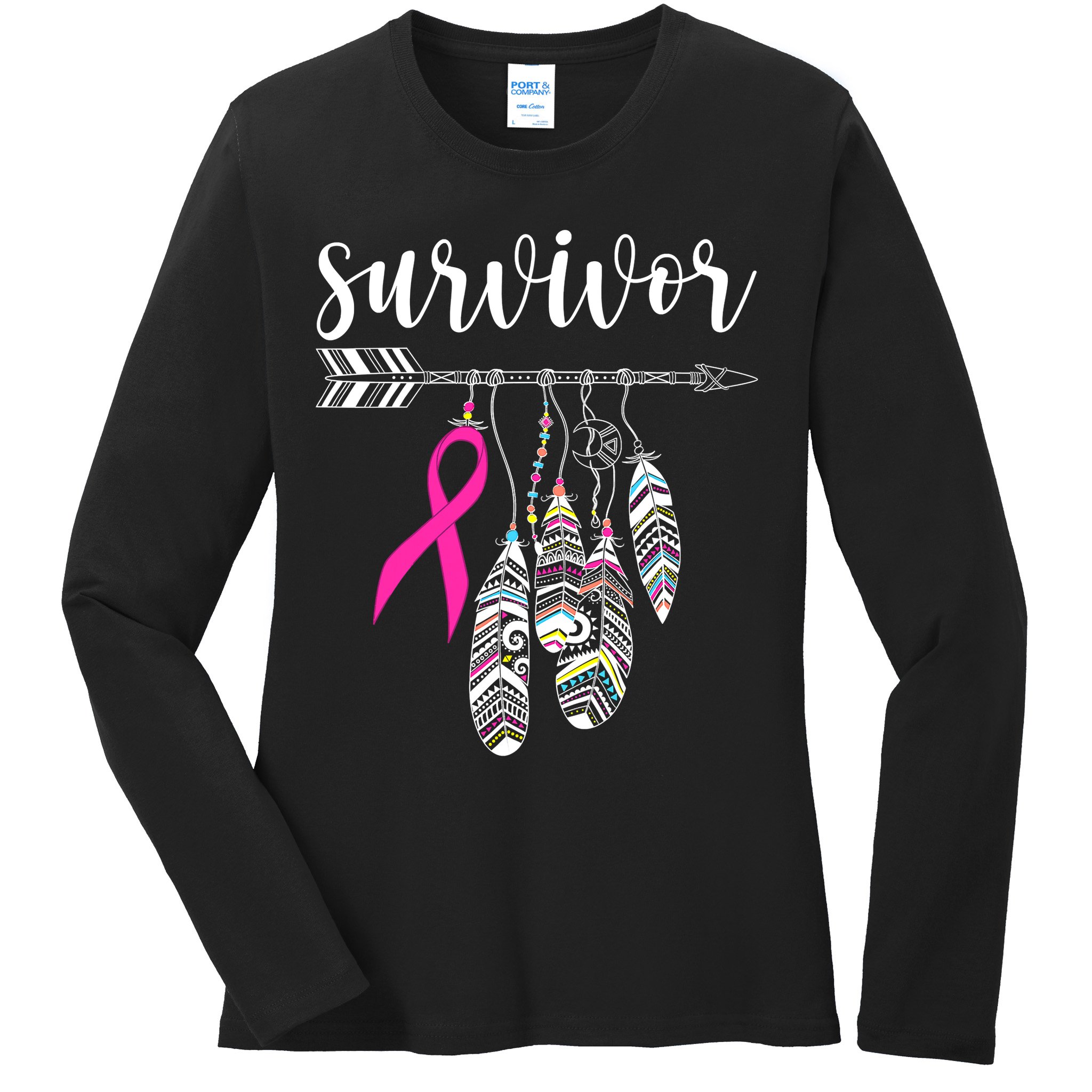 Breast Cancer Survivor Warrior Pink Breast Cancer Ribbon Ladies Long Sleeve Shirt